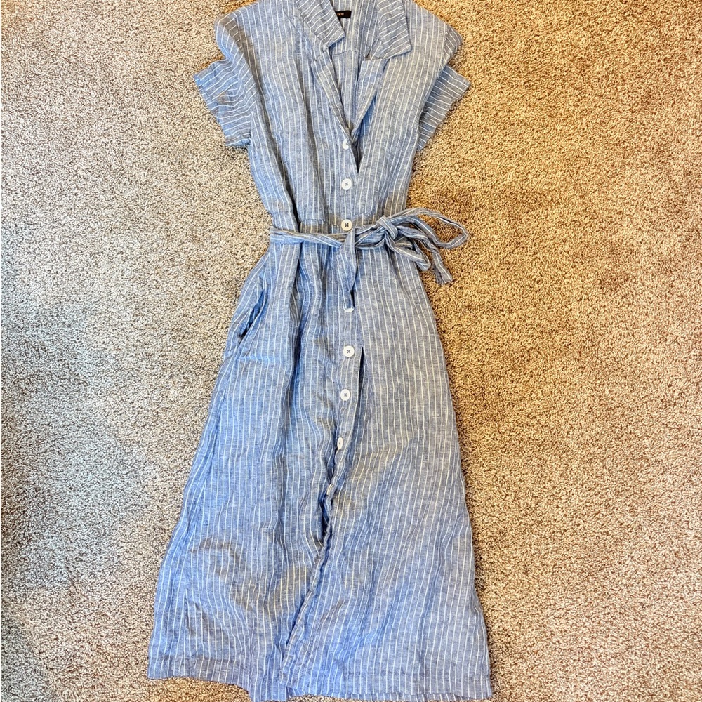 Quince Light Blue Striped Midi Dress